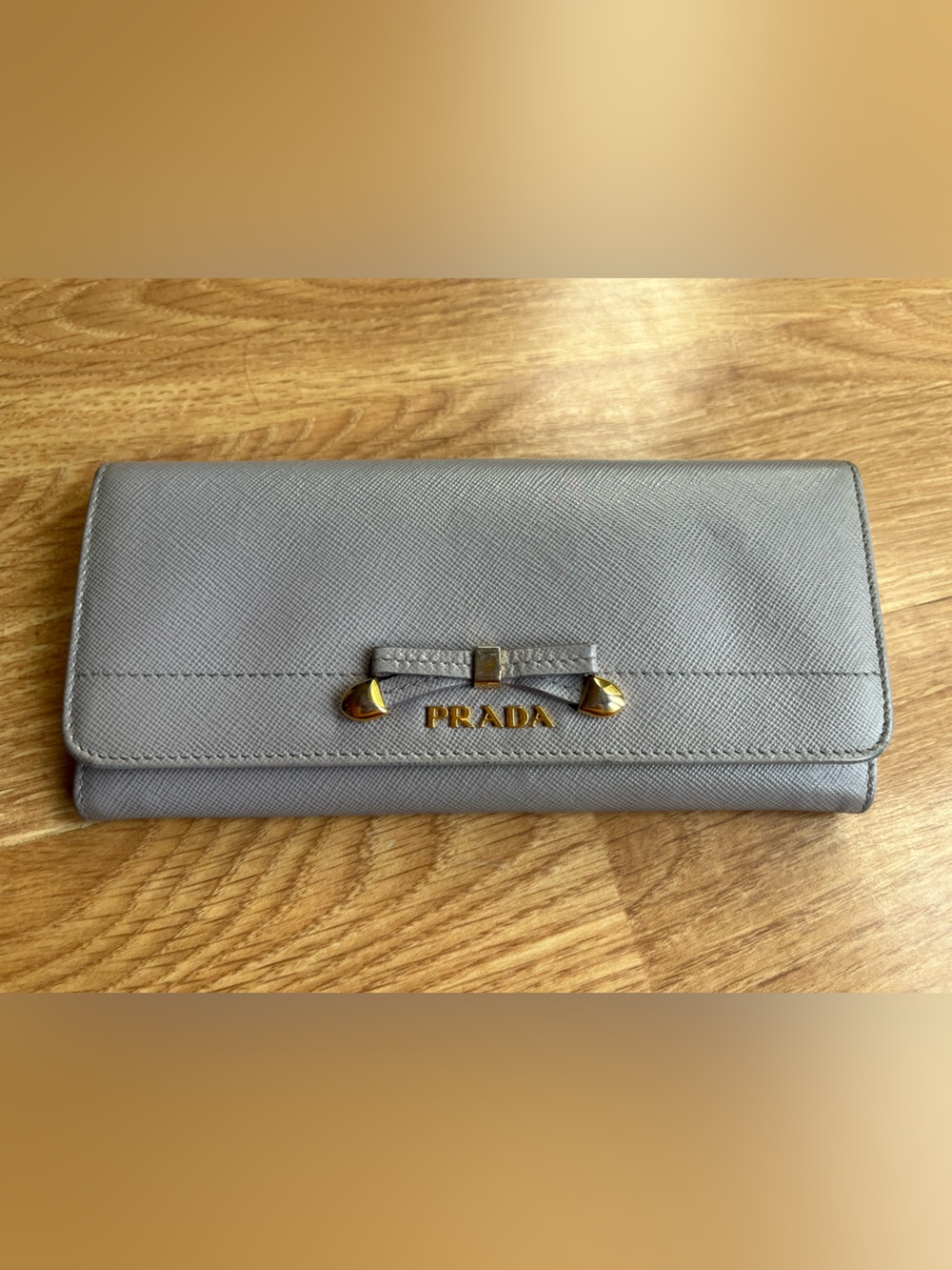 Prada Lilac Saffiano Leather Bow-Accent Continental Wallet